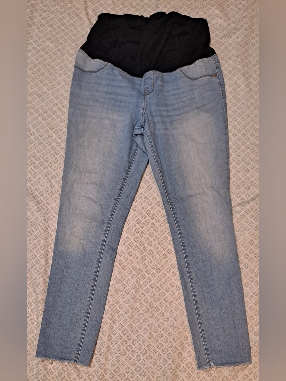 Isabel Maternity Light Blue Wash Stretch Jeans with Black Overband Sz 12